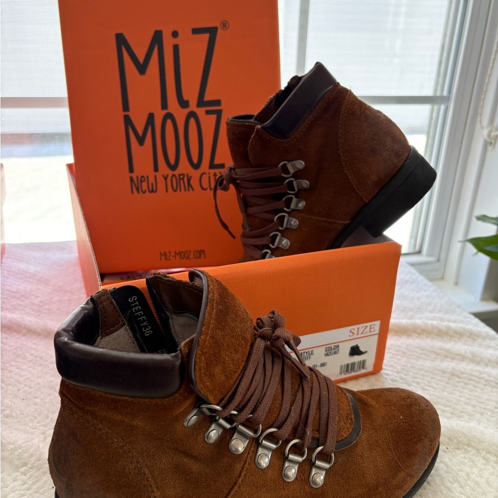 Miz Mooz Women Steffy Chestnut Suede Lace-Up Ankle Boot Size 36 US 6 - Picture 5 of 10